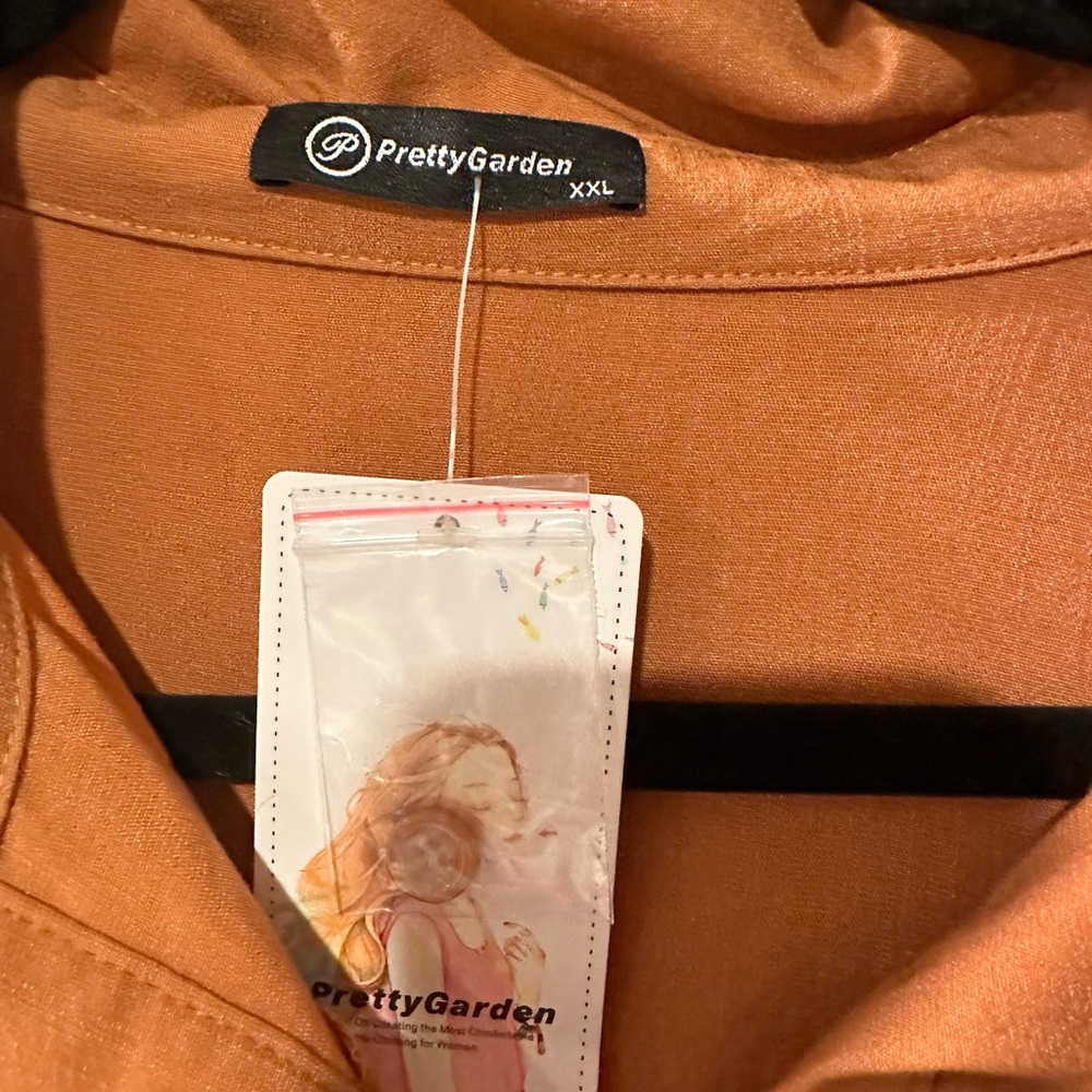 Button-Front Maxi Dress with Tie Belt - Rust - Picture 2 of 4